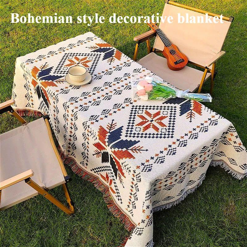 Linen Table Runner - Outdoor Camping Blanket, Bohemian Decorative Tablecloth,