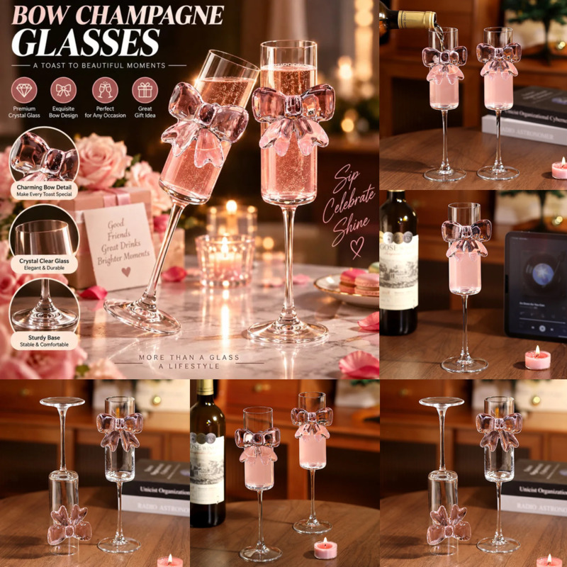 Home Decor Y2K - Wedding Bow Y2K Wine Glasses Cute