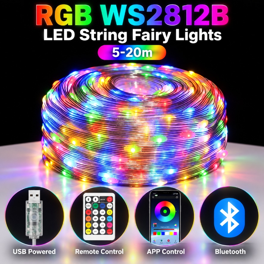 5-20m WS2812B RGB LED Fairy St - Home Decor Free App recension och pris