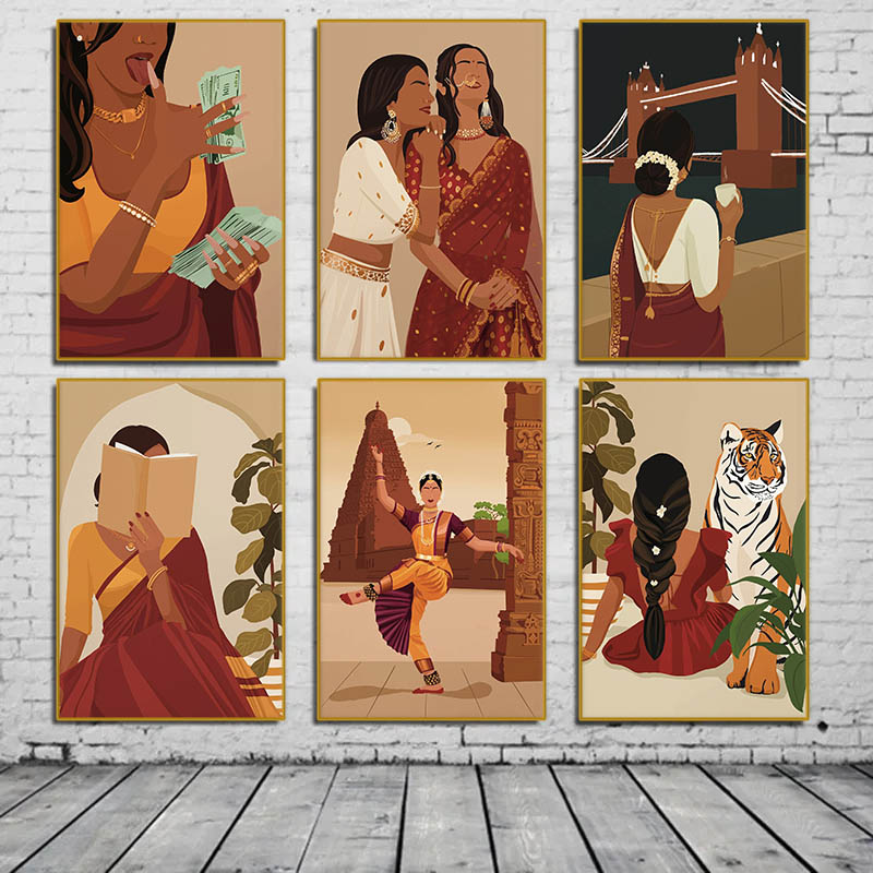 Indian Woman in Saree Reading  - Home Decor Indonesia recension och pris