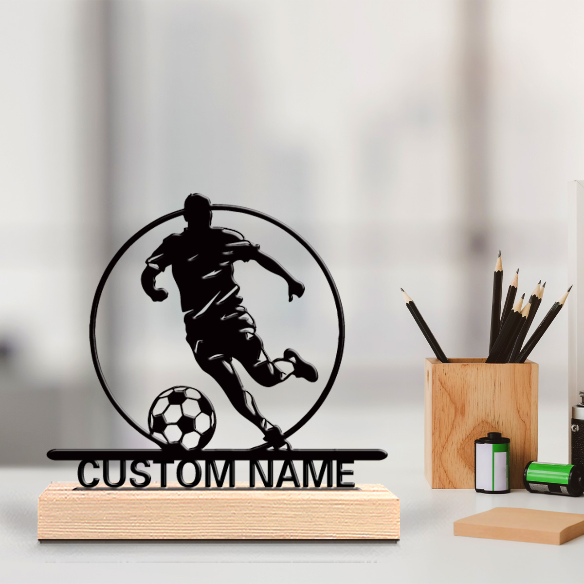 Custom Soccer Player Metal Sta - Home Decor Theme recension och pris