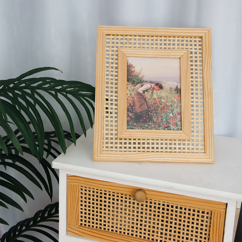 Nordic Solid Wood Rattan Woven - Bamboo Photo Frame recension och pris