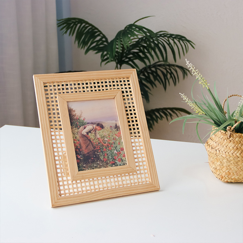 Nordic Solid Wood Rattan Woven - Bamboo Photo Frame recension och pris
