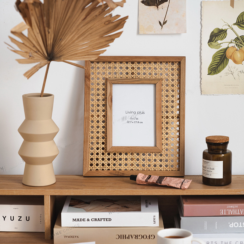 Nordic Solid Wood Rattan Woven - Bamboo Photo Frame recension och pris