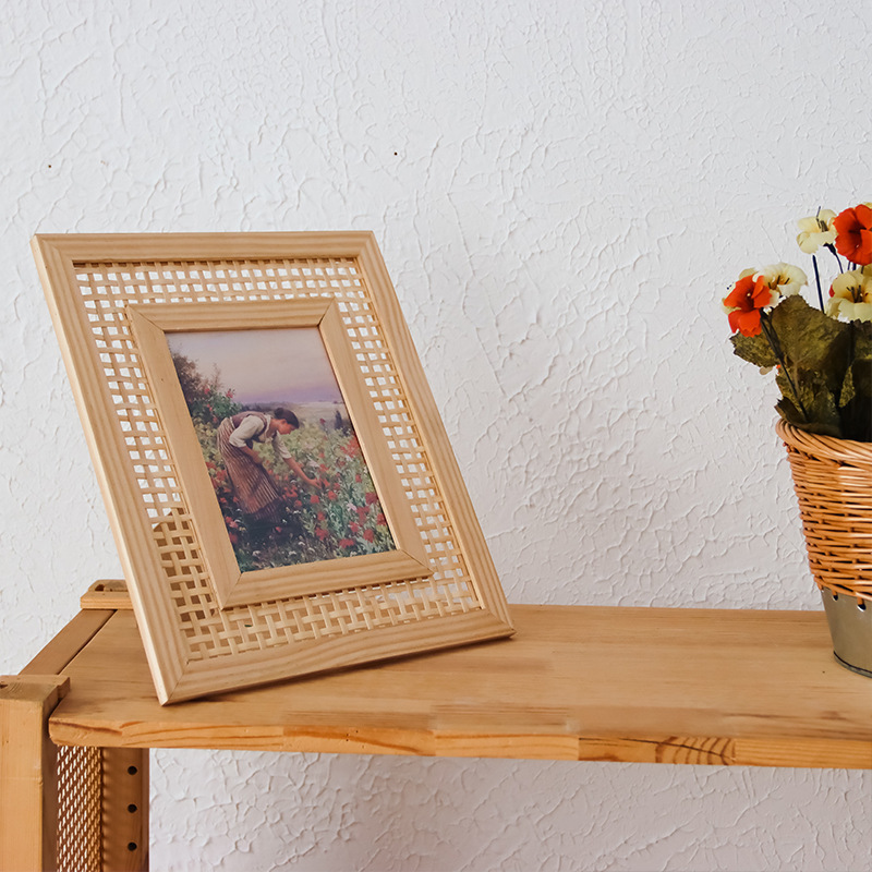 Nordic Solid Wood Rattan Woven - Bamboo Photo Frame recension och pris