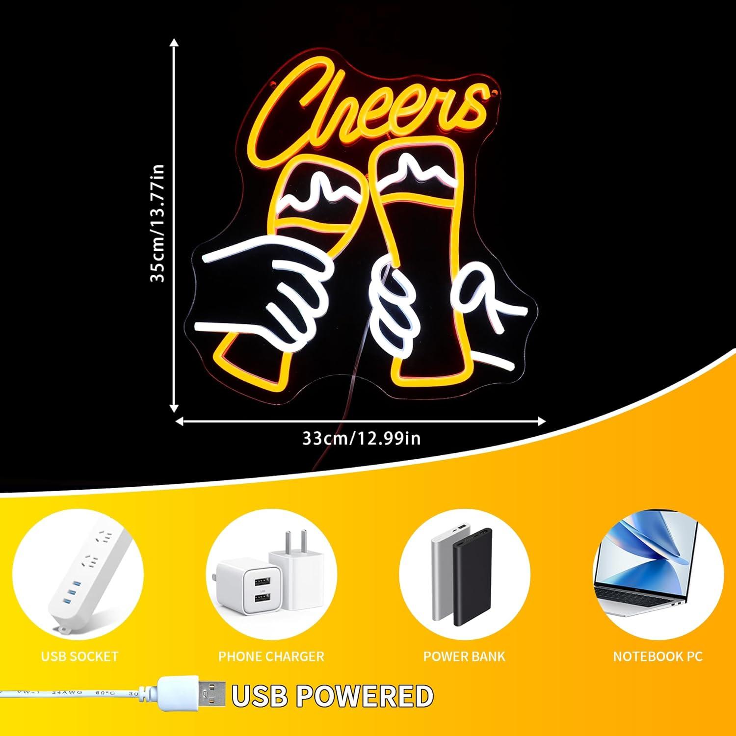 Cheers Cocktail Neon Sign USB  - Home Decor Theme recension och pris